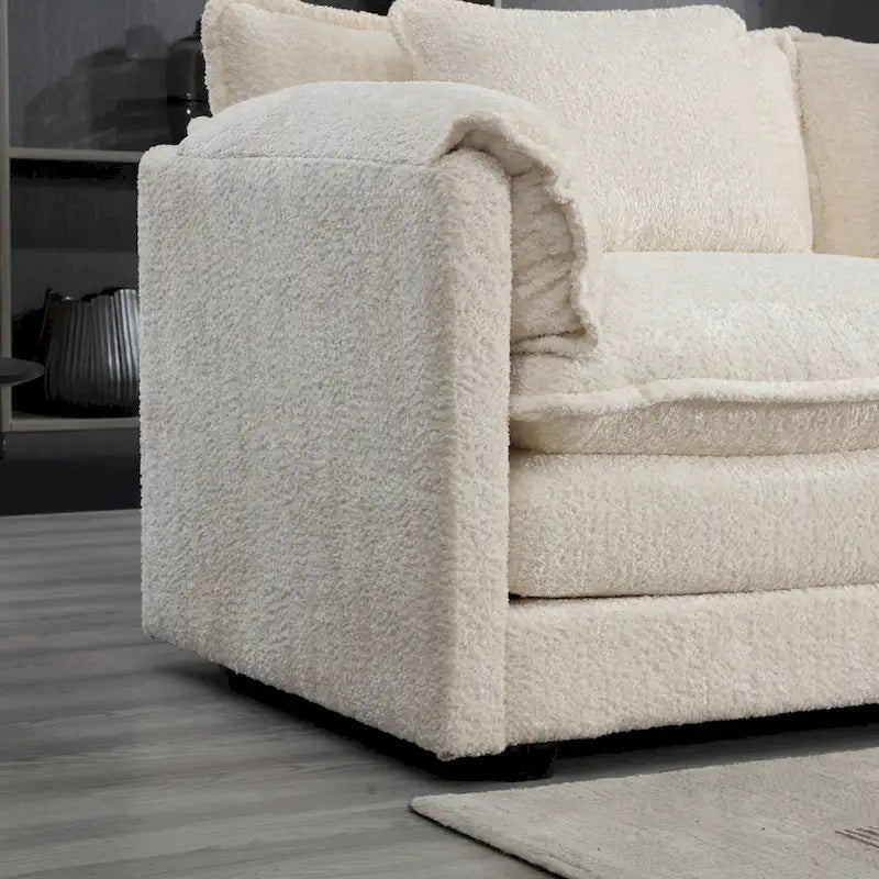 Canapé d'angle 4 places beige 112.2 en tissu bouclé moderne avec coussins amovibles et accoudoirs détachables