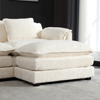 Canapé d'angle 4 places beige 112.2 en tissu bouclé moderne avec coussins amovibles et accoudoirs détachables