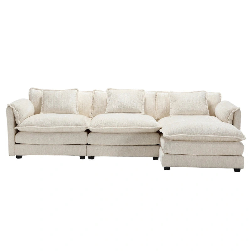 Canapé d'angle 4 places beige 112.2 en tissu bouclé moderne avec coussins amovibles et accoudoirs détachables