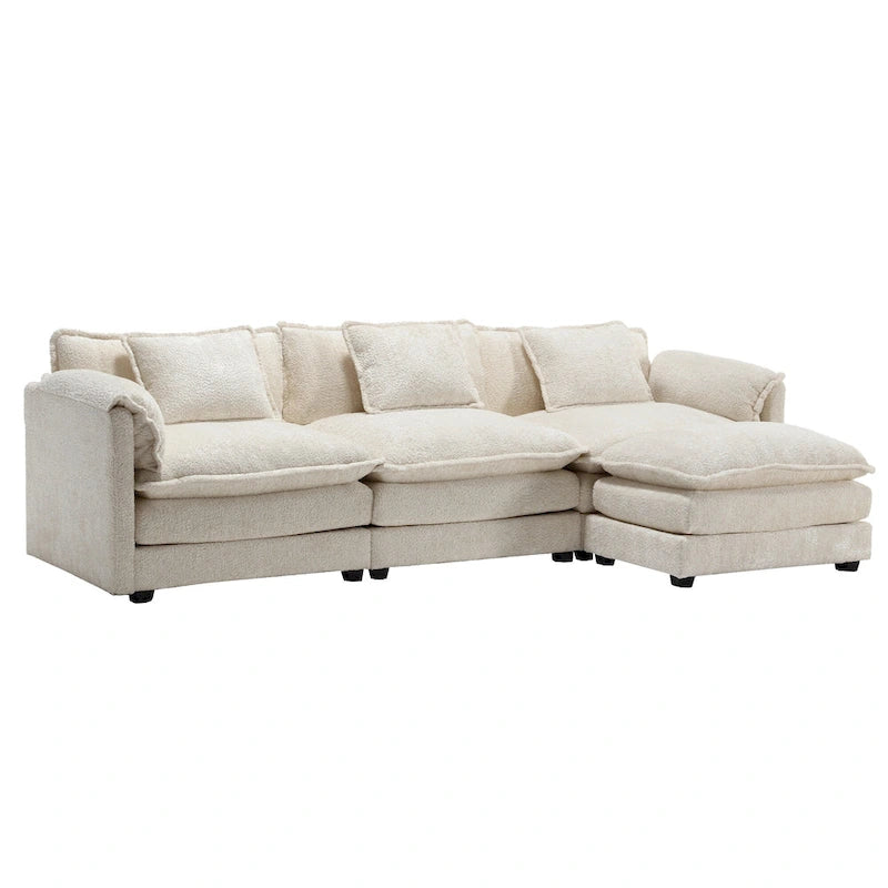 Canapé d'angle 4 places beige 112.2 en tissu bouclé moderne avec coussins amovibles et accoudoirs détachables