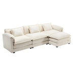 Canapé d'angle 4 places beige 112.2 en tissu bouclé moderne avec coussins amovibles et accoudoirs détachables