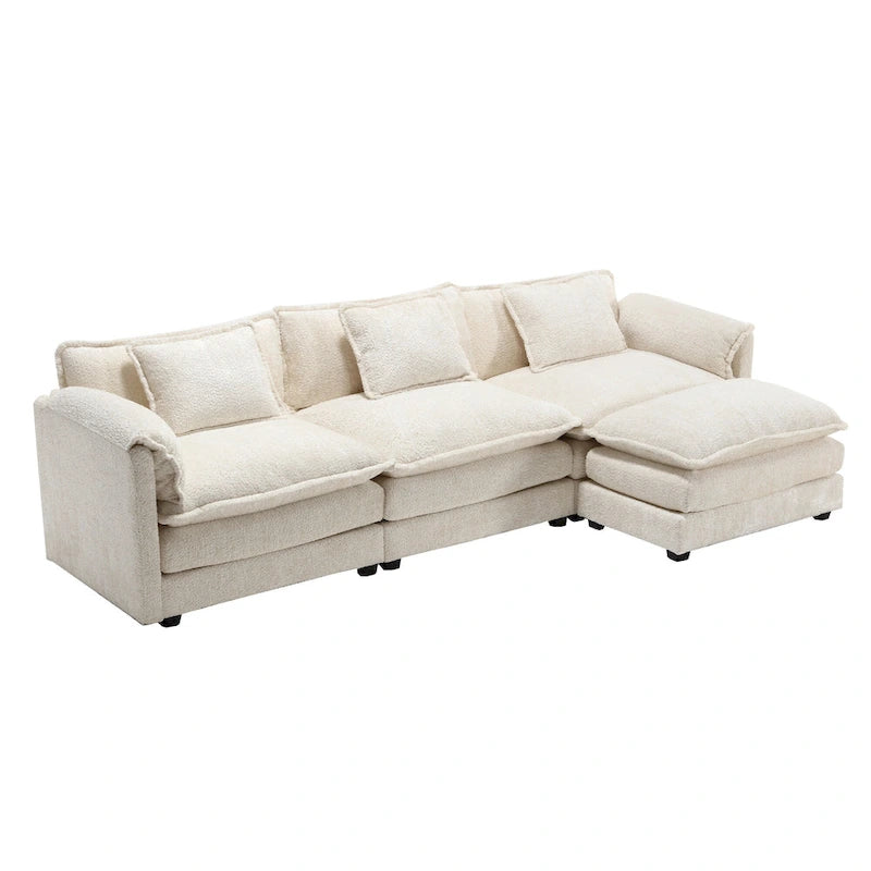 Canapé d'angle 4 places beige 112.2 en tissu bouclé moderne avec coussins amovibles et accoudoirs détachables