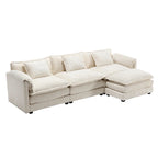 Canapé d'angle 4 places beige 112.2 en tissu bouclé moderne avec coussins amovibles et accoudoirs détachables