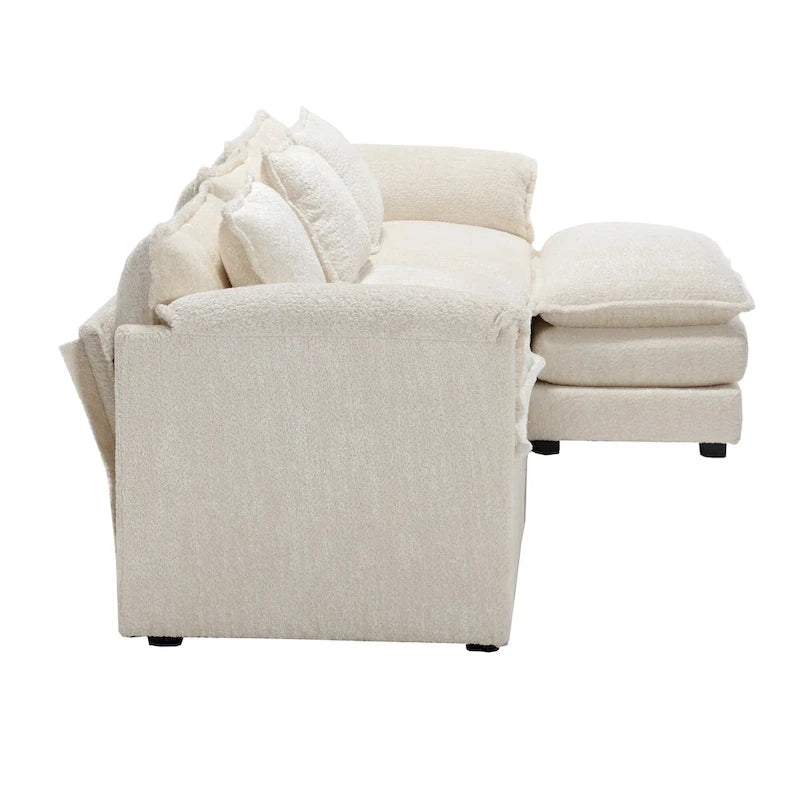 Canapé d'angle 4 places beige 112.2 en tissu bouclé moderne avec coussins amovibles et accoudoirs détachables