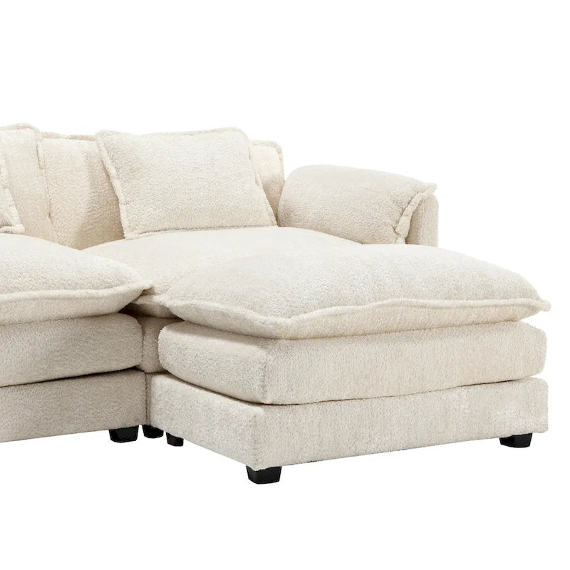 Canapé d'angle 4 places beige 112.2 en tissu bouclé moderne avec coussins amovibles et accoudoirs détachables