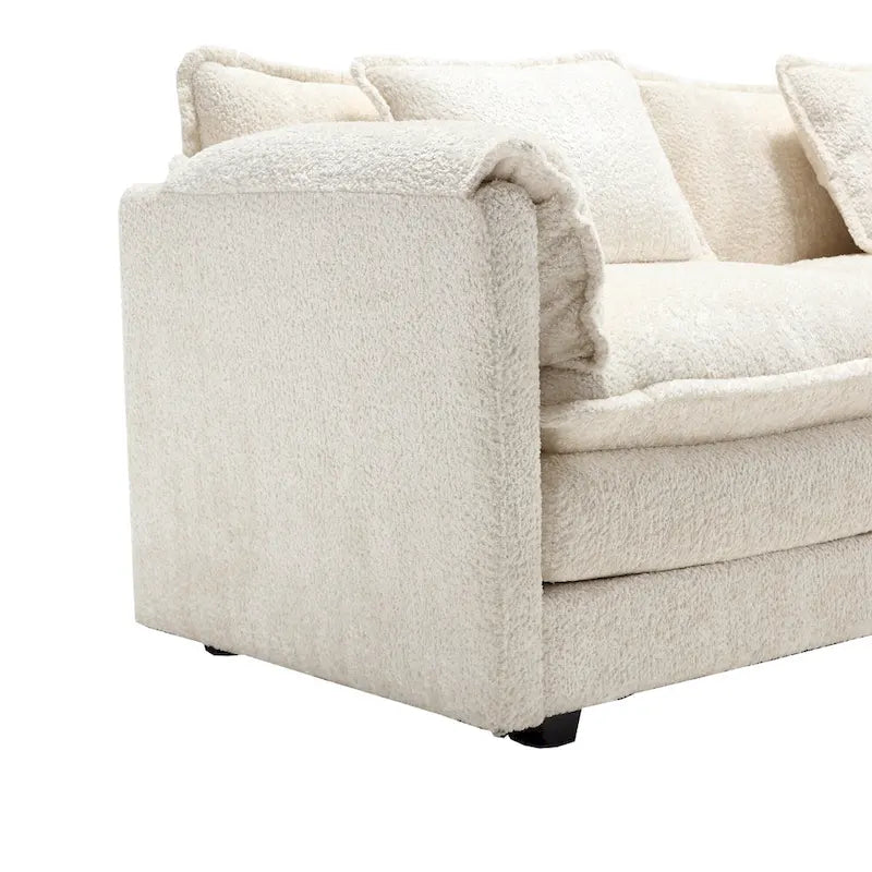 Canapé d'angle 4 places beige 112.2 en tissu bouclé moderne avec coussins amovibles et accoudoirs détachables