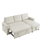 Canapé d'angle convertible 3 places réversible beige 78,5 avec rangement, lit gigogne et poche latérale