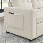Canapé d'angle convertible 3 places réversible beige 78,5 avec rangement, lit gigogne et poche latérale