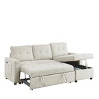 Canapé d'angle convertible 3 places réversible beige 78,5 avec rangement, lit gigogne et poche latérale