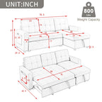 Canapé d'angle convertible 3 places réversible beige 78,5 avec rangement, lit gigogne et poche latérale
