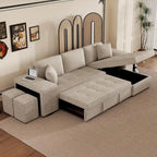 Canapé convertible 3 places en L de 104,5 po gris anthracite avec lit gigogne, méridienne de rangement et 2 poufs pour salon