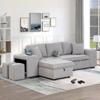 Canapé convertible 3 places en L de 104,5 po gris anthracite avec lit gigogne, méridienne de rangement et 2 poufs pour salon