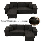 Canapé convertible 3 places en L de 104,5 po gris anthracite avec lit gigogne, méridienne de rangement et 2 poufs pour salon