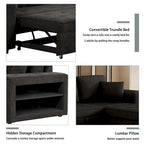 Canapé convertible 3 places en L de 104,5 po gris anthracite avec lit gigogne, méridienne de rangement et 2 poufs pour salon