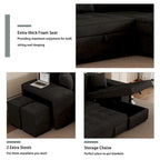 Canapé convertible 3 places en L de 104,5 po gris anthracite avec lit gigogne, méridienne de rangement et 2 poufs pour salon