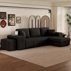 Canapé convertible 3 places en L de 104,5 po gris anthracite avec lit gigogne, méridienne de rangement et 2 poufs pour salon
