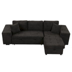 Canapé convertible 3 places en L de 104,5 po gris anthracite avec lit gigogne, méridienne de rangement et 2 poufs pour salon