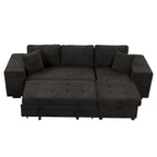 Canapé convertible 3 places en L de 104,5 po gris anthracite avec lit gigogne, méridienne de rangement et 2 poufs pour salon