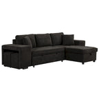 Canapé convertible 3 places en L de 104,5 po gris anthracite avec lit gigogne, méridienne de rangement et 2 poufs pour salon
