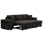 Canapé convertible 3 places en L de 104,5 po gris anthracite avec lit gigogne, méridienne de rangement et 2 poufs pour salon