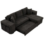 Canapé convertible 3 places en L de 104,5 po gris anthracite avec lit gigogne, méridienne de rangement et 2 poufs pour salon