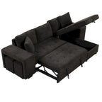 Canapé convertible 3 places en L de 104,5 po gris anthracite avec lit gigogne, méridienne de rangement et 2 poufs pour salon