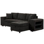 Canapé convertible 3 places en L de 104,5 po gris anthracite avec lit gigogne, méridienne de rangement et 2 poufs pour salon