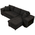 Canapé convertible 3 places en L de 104,5 po gris anthracite avec lit gigogne, méridienne de rangement et 2 poufs pour salon