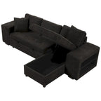 Canapé convertible 3 places en L de 104,5 po gris anthracite avec lit gigogne, méridienne de rangement et 2 poufs pour salon