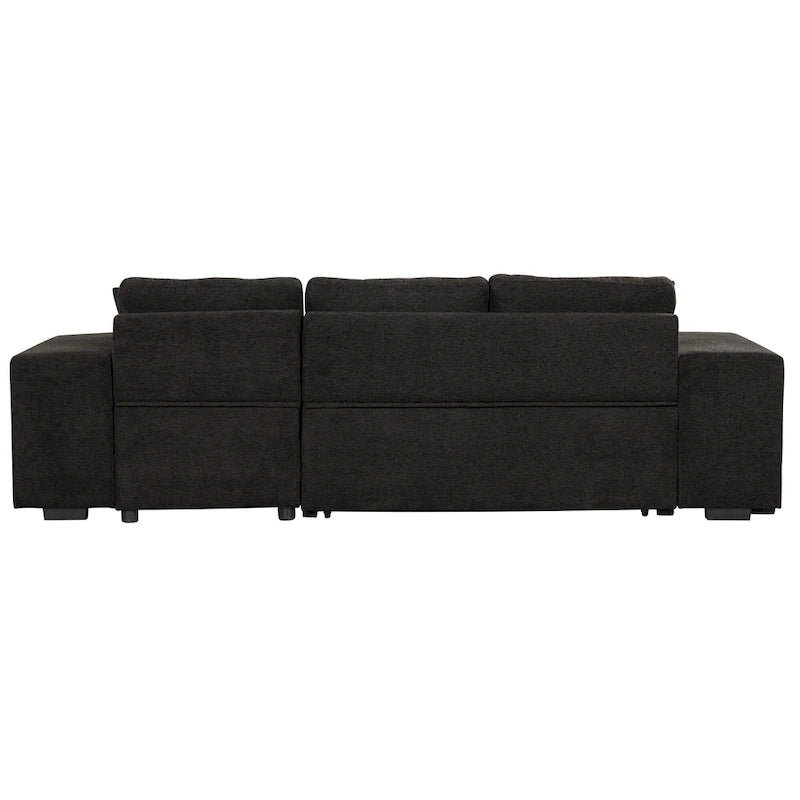 Canapé convertible 3 places en L de 104,5 po gris anthracite avec lit gigogne, méridienne de rangement et 2 poufs pour salon