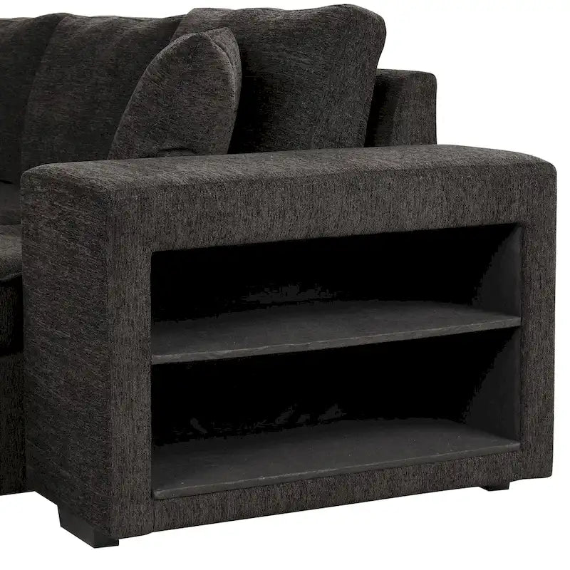 Canapé convertible 3 places en L de 104,5 po gris anthracite avec lit gigogne, méridienne de rangement et 2 poufs pour salon