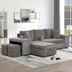 Canapé convertible 3 places en L de 104,5 po gris anthracite avec lit gigogne, méridienne de rangement et 2 poufs pour salon
