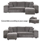 Canapé convertible 3 places en L de 104,5 po gris anthracite avec lit gigogne, méridienne de rangement et 2 poufs pour salon