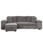 Canapé convertible 3 places en L de 104,5 po gris anthracite avec lit gigogne, méridienne de rangement et 2 poufs pour salon