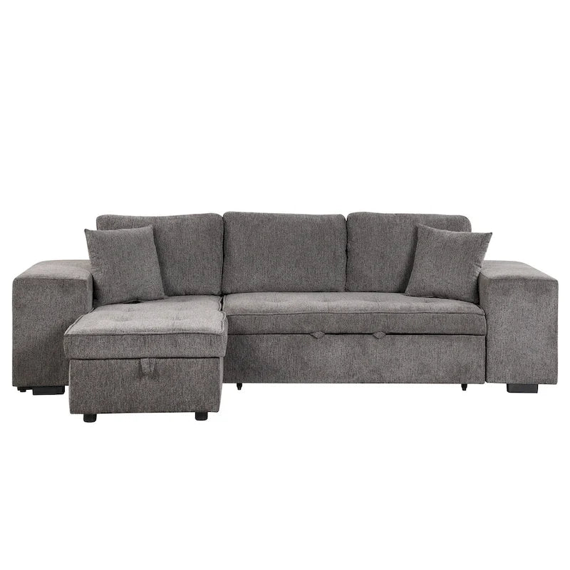 Canapé convertible 3 places en L de 104,5 po gris anthracite avec lit gigogne, méridienne de rangement et 2 poufs pour salon