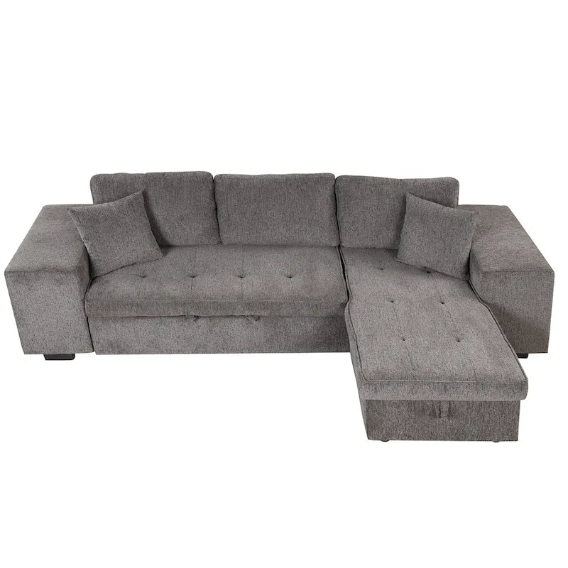 Canapé convertible 3 places en L de 104,5 po gris anthracite avec lit gigogne, méridienne de rangement et 2 poufs pour salon