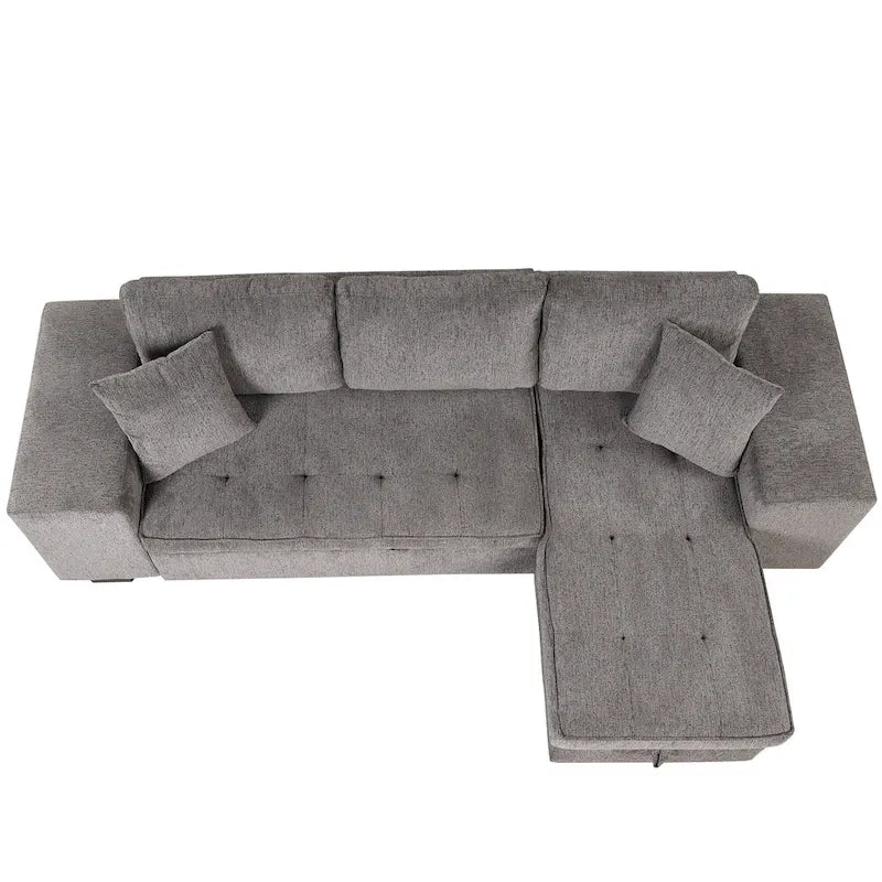 Canapé convertible 3 places en L de 104,5 po gris anthracite avec lit gigogne, méridienne de rangement et 2 poufs pour salon