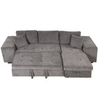 Canapé convertible 3 places en L de 104,5 po gris anthracite avec lit gigogne, méridienne de rangement et 2 poufs pour salon