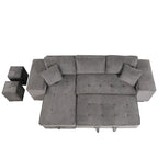 Canapé convertible 3 places en L de 104,5 po gris anthracite avec lit gigogne, méridienne de rangement et 2 poufs pour salon