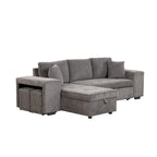 Canapé convertible 3 places en L de 104,5 po gris anthracite avec lit gigogne, méridienne de rangement et 2 poufs pour salon