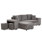 Canapé convertible 3 places en L de 104,5 po gris anthracite avec lit gigogne, méridienne de rangement et 2 poufs pour salon