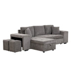 Canapé convertible 3 places en L de 104,5 po gris anthracite avec lit gigogne, méridienne de rangement et 2 poufs pour salon