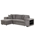 Canapé convertible 3 places en L de 104,5 po gris anthracite avec lit gigogne, méridienne de rangement et 2 poufs pour salon
