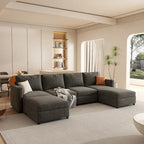 Canapé d'angle modulable 4 places en U gris 123 avec poufs de rangement, facile à monter et à transporter