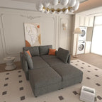 Canapé d'angle modulable 4 places en U gris 123 avec poufs de rangement, facile à monter et à transporter