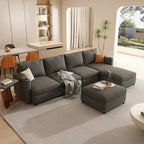 Canapé d'angle modulable 4 places en U gris 123 avec poufs de rangement, facile à monter et à transporter