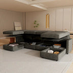 Canapé d'angle modulable 4 places en U gris 123 avec poufs de rangement, facile à monter et à transporter