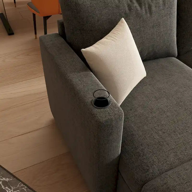 Canapé d'angle modulable 4 places en U gris 123 avec poufs de rangement, facile à monter et à transporter