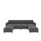 Canapé d'angle modulable 4 places en U gris 123 avec poufs de rangement, facile à monter et à transporter