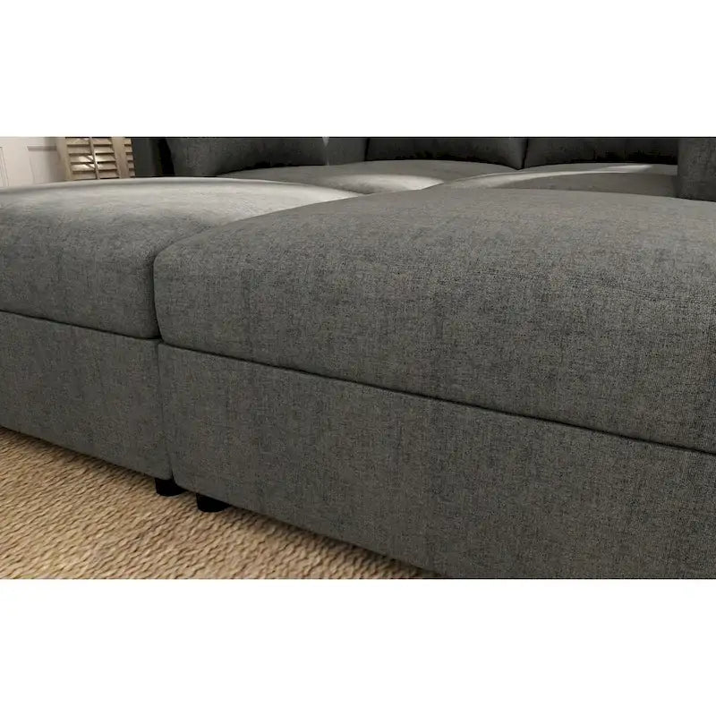 Canapé d'angle modulable 4 places en U gris 123 avec poufs de rangement, facile à monter et à transporter